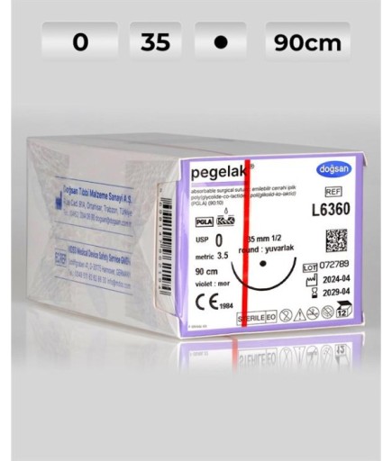 L6360 DOĞSAN Pegelak 0 35 1/2 Yuvarlak (●) 90Cm PGLA Emilebilir Sütür 12 Ad./Pkt