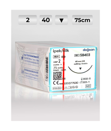 S8403 DOĞSAN İpek 2 40 3/8 Keskin (▼) 75Cm İpek Emilemeyen Sütür 12 Ad./Pkt