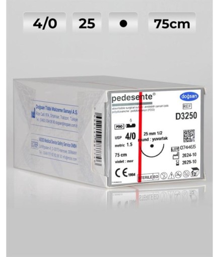 D3250 DOĞSAN Pedesente 4/0 25 1/2 Yuvarlak (●) 75Cm PDO Emilebilir Sütür 12 Ad./Pkt