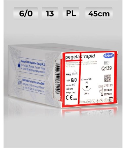Q139 DOĞSAN Pegelak Rapid 6/0 13 3/8 PL 45Cm PGLA Emilebilir Sütür 12 Ad./Pkt