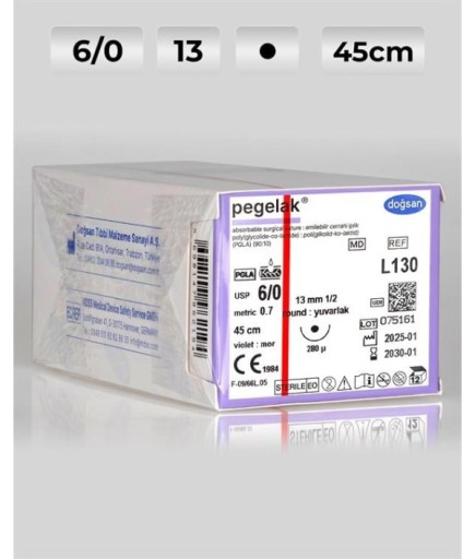 L130 DOĞSAN Pegelak 6/0 13 1/2 Yuvarlak (●) 45Cm PGLA Emilebilir Sütür 12 Ad./Pkt