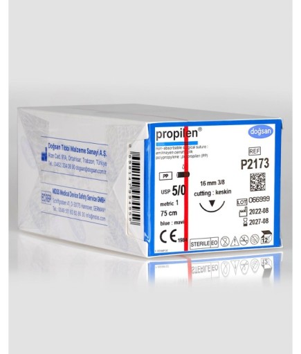 P2173 Propilen 5/0 16 3/8 Keskin (▼) 75Cm Polipropilen Emilemeyen Sütür 12 Ad./Pkt