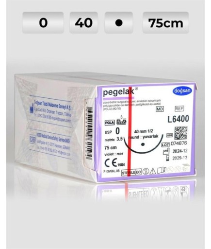 L6400 DOĞSAN Pegelak 0 40 1/2 Yuvarlak (●) 75Cm PGLA Emilebilir Sütür 12 Ad./Pkt
