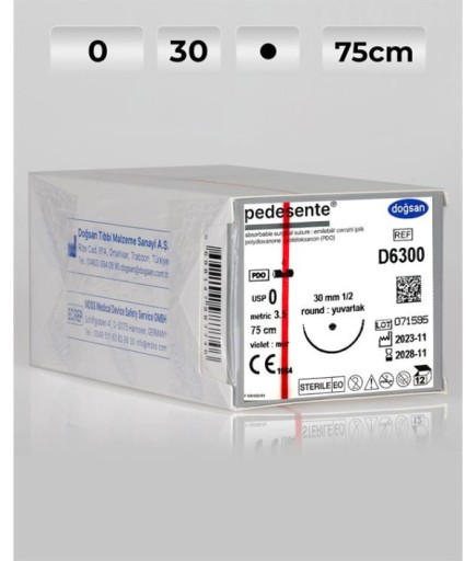 D6300 DOĞSAN Pedesente 0 30 1/2 Yuvarlak (●) 75Cm PDO Emilebilir Sütür 12 Ad./Pkt
