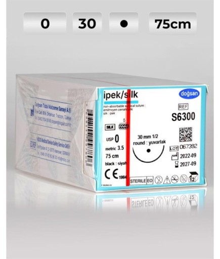 S6300 DOĞSAN İpek 0 30 1/2 Yuvarlak (●) 75Cm İpek Emilemeyen Sütür 12 Ad./Pkt