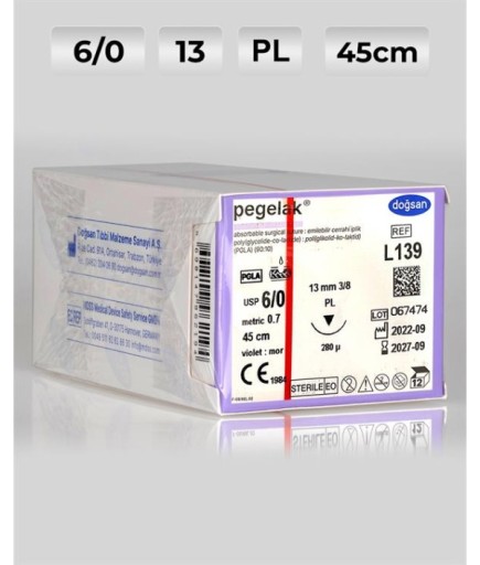 L139 DOĞSAN Pegelak 6/0 13 3/8 PL 45Cm PGLA Emilebilir Sütür 12 Ad./Pkt