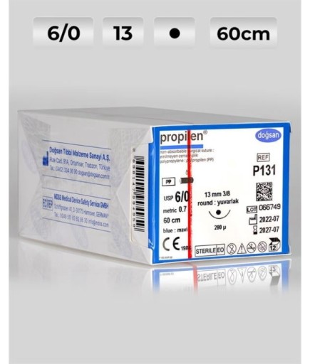P131 DOĞSAN Propilen 6/0 13 3/8 Yuvarlak (●) 60Cm Polipropilen Emilemeyen Sütür 12 Ad./Pkt