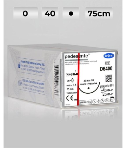D6400 DOĞSAN Pedesente 0 40 1/2 Yuvarlak (●) 75Cm PDO Emilebilir Sütür 12 Ad./Pkt