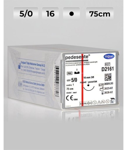 D2161 DOĞSAN Pedesente 5/0 16 3/8 Yuvarlak (●) 75Cm PDO Emilebilir Sütür 12 Ad./Pkt