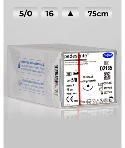 D2165 DOĞSAN Pedesente 5/0 16 3/8 Keskin (Δ) 75Cm PDO Emilebilir Sütür 12 Ad./Pkt