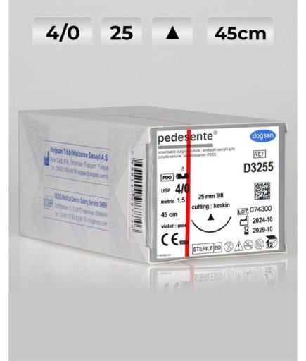 D3255 DOĞSAN Pedesente 4/0 25 3/8 Keskin (Δ) 45Cm PDO Emilebilir Sütür 12 Ad./Pkt