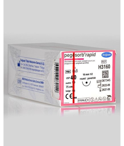 H3160 Pegesorb Rapid 4/0 16 1/2 Yuvarlak (●) 75Cm PGLA Emilebilir Sütür 12 Ad./Pkt