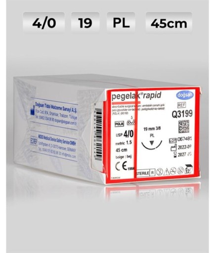 Q3199 DOĞSAN Pegelak Rapid 4/0 19 3/8 PL 45Cm PGLA Emilebilir Sütür 12 Ad./Pkt