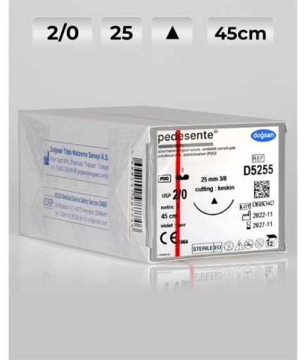 D5255 DOĞSAN Pedesente 2/0 25 3/8 Keskin (Δ) 45Cm PDO Emilebilir Sütür 12 Ad./Pkt