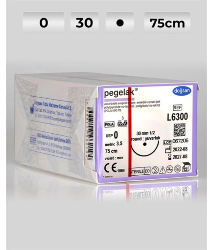L6300 DOĞSAN Pegelak 0 30 1/2 Yuvarlak (●) 75Cm PGLA Emilebilir Sütür 12 Ad./Pkt