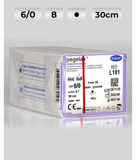 L181 DOĞSAN Pegelak 6/0 8 3/8 Yuvarlak (●) 30Cm PGLA Emilebilir Sütür 12 Ad./Pkt