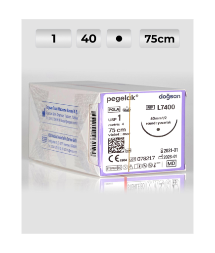 L7400 DOĞSAN Pegelak 1 40 1/2 Yuvarlak (●) 75Cm PGLA Emilebilir Sütür 12 Ad./Pkt
