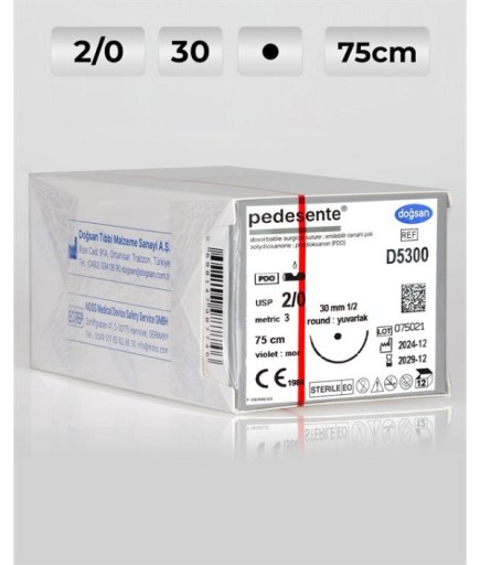 D5300 DOĞSAN Pedesente 2/0 30 1/2 Yuvarlak (●) 75Cm PDO Emilebilir Sütür 12 Ad./Pkt