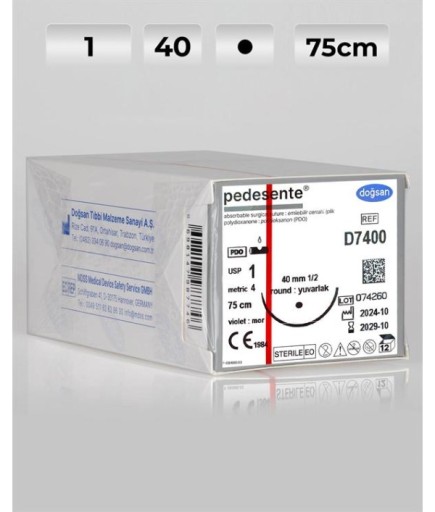 D7400 DOĞSAN Pedesente 1 40 1/2 Yuvarlak (●) 75Cm PDO Emilebilir Sütür 12 Ad./Pkt