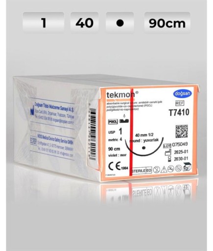 T7410 DOĞSAN Tekmon 1 40 1/2 Yuvarlak (●) 90Cm PGCL Emilebilir Sütür 12 Ad./Pkt