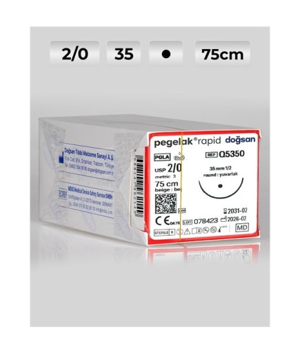 Q5350 DOĞSAN Pegelak Rapid 2/0 35 1/2 Yuvarlak (●) 75Cm PGLA Emilebilir Sütür 12 Ad./Pkt