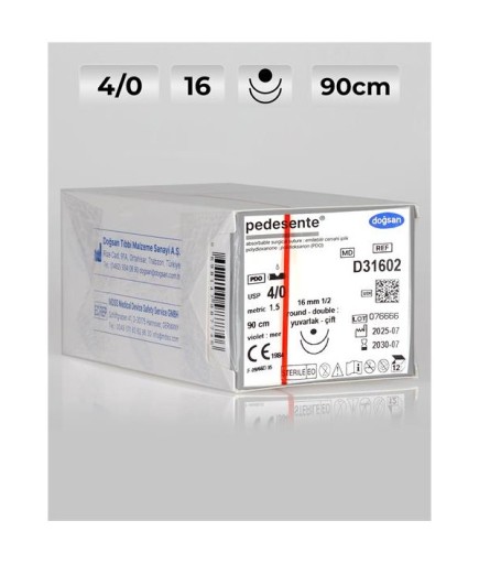 D31602 DOĞSAN Pedesente 4/0 16 1/2 Yuvarlak (●),Çift 90Cm PDO Emilebilir Sütür 12 Ad./Pkt