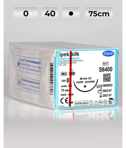 S6400 DOĞSAN İpek 0 40 1/2 Yuvarlak (●) 75Cm İpek Emilemeyen Sütür 12 Ad./Pkt