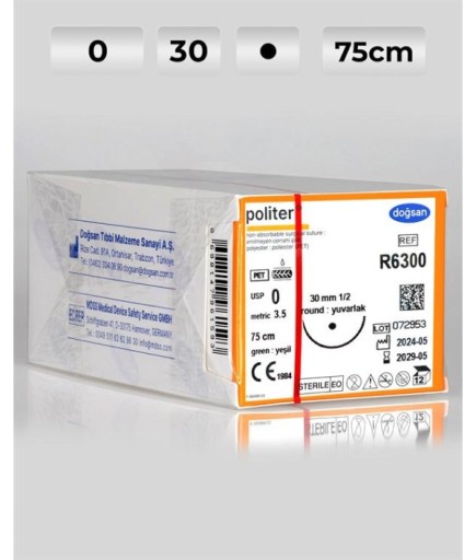 R6300 DOĞSAN Politer 0 30 1/2 Yuvarlak (●) 75Cm Polyester Emilemeyen Sütür 12 Ad./Pkt