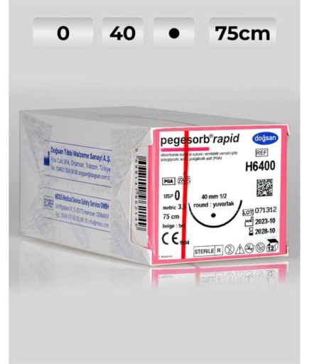H6400 DOĞSAN Pegesorb Rapid 0 40 1/2 Yuvarlak (●) 75Cm PGLA Emilebilir Sütür 12 Ad./Pkt