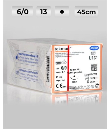 U131 DOĞSAN Tekmon 6/0 13 3/8 Keskin (▼) PGCL Emilebilir Sütür