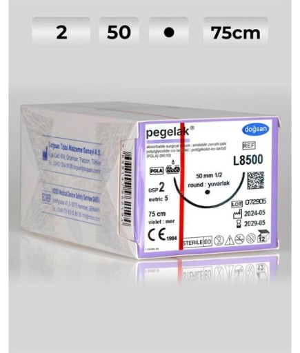 L8500 DOĞSAN Pegelak 2 50 1/2 Yuvarlak (●) 75Cm PGLA Emilebilir Sütür 12 Ad./Pkt
