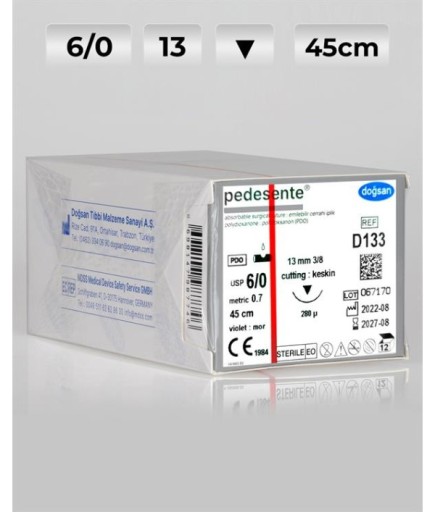 D133 DOĞSAN Pedesente 6/0 13 3/8 Keskin (▼) 45Cm PDO Emilebilir Sütür 12 Ad./Pkt