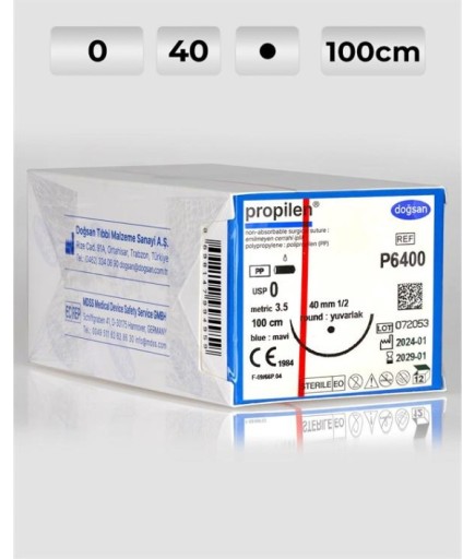 P6400 DOĞSAN Propilen 0 40 1/2 Yuvarlak (●) 100Cm Polipropilen Emilemeyen Sütür 12 Ad./Pkt