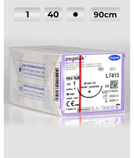 L7410 DOĞSAN Pegelak 1 40 1/2 Yuvarlak (●) 90Cm PGLA Emilebilir Sütür 12 Ad./Pkt
