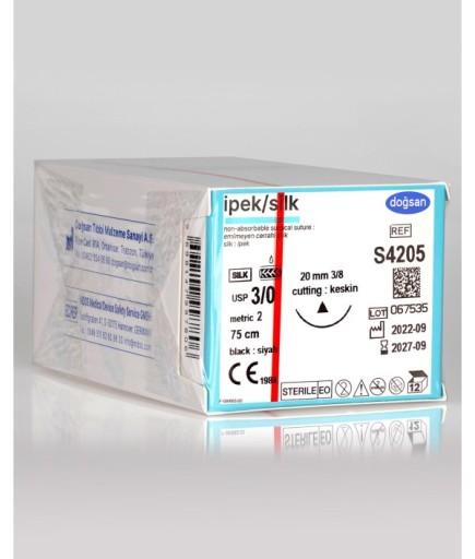 S4205 İpek 3/0 20 3/8 Keskin (Δ) 75Cm İpek Emilemeyen Sütür 12 Ad./Pkt