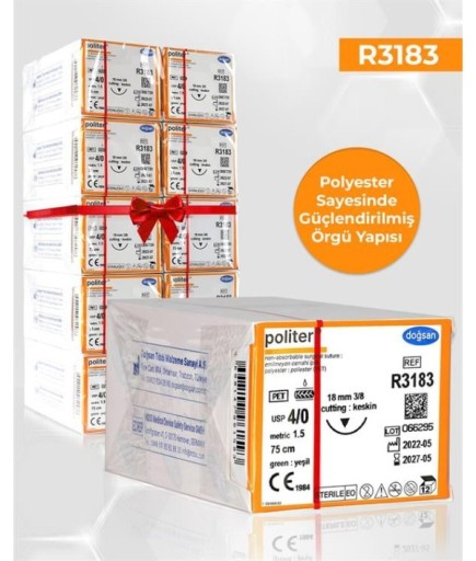 SET00063 DOĞSAN Politer 4/0 18 3/8 Keskin (▼) 75Cm Polyester Emilemeyen Sütür 10 Kt./Set