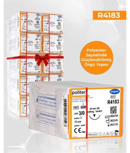 SET00062 DOĞSAN Politer 3/0 18 3/8 Keskin (▼) 75Cm Polyester Emilemeyen Sütür 10 Kt./Set