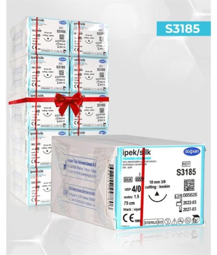 SET00061 DOĞSAN İpek 4/0 18 3/8 Keskin (Δ) 75Cm İpek Emilemeyen Sütür 10 Kt./Set
