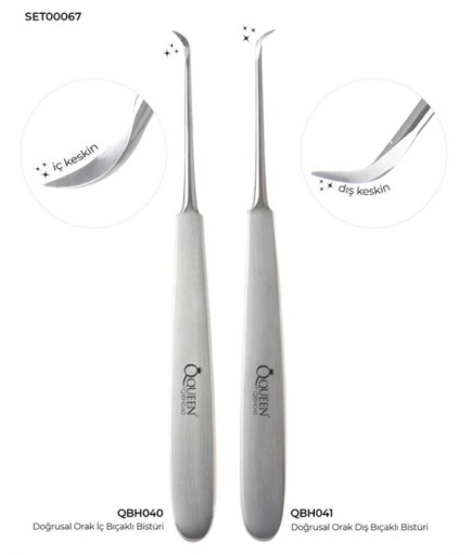 Queen  Doğrusal Orak İç Orak Dış Bistüri Seti 15Cm 2 Parça-Pkt- SET00067