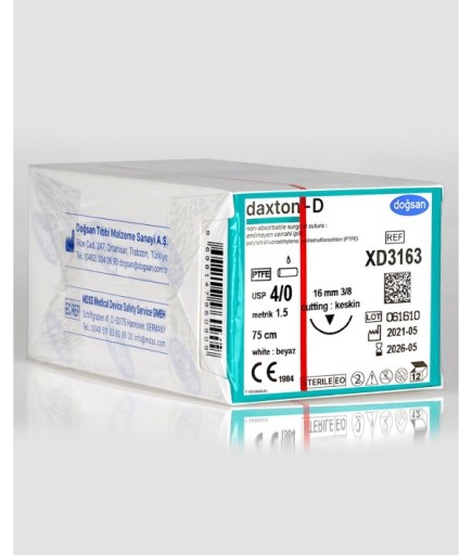 XD3163 Daxton-D 4/0 16 3/8 Keskin (▼) 75Cm TEFLON Emilemeyen Sütür 12 Ad./Pkt