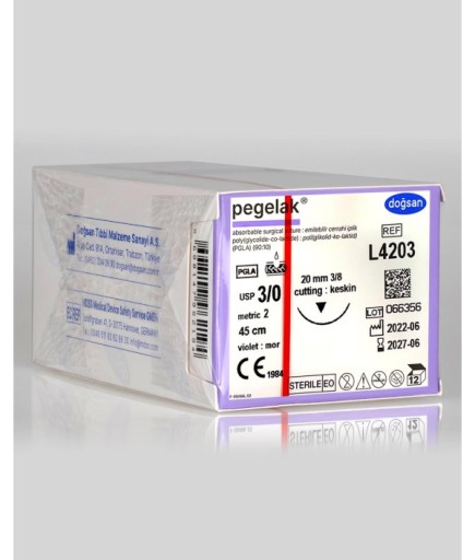 L4203 Pegelak 3/0 20 3/8 Keskin (▼) 45Cm PGLA Emilebilir Sütür 12 Ad./Pkt