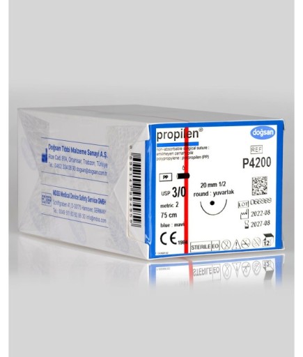 P4200 Propilen 3/0 20 1/2 Yuvarlak (●) 75Cm Polipropilen Emilemeyen Sütür 12 Ad./Pkt