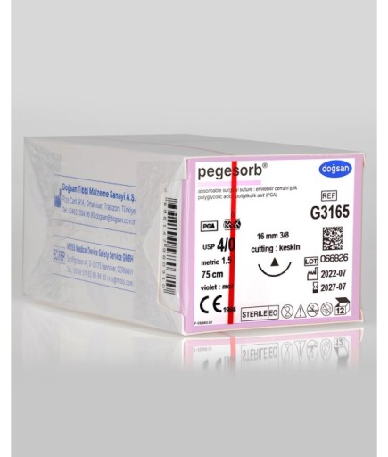 G3165 Pegesorb 4/0 16 3/8 Keskin (Δ) 75Cm PGA Emilebilir Sütür 12 Ad./Pkt