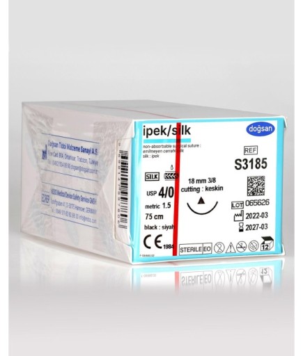 S3185 İpek 4/0 18 3/8 Keskin (Δ) 75Cm İpek Emilemeyen Sütür 12 Ad./Pkt