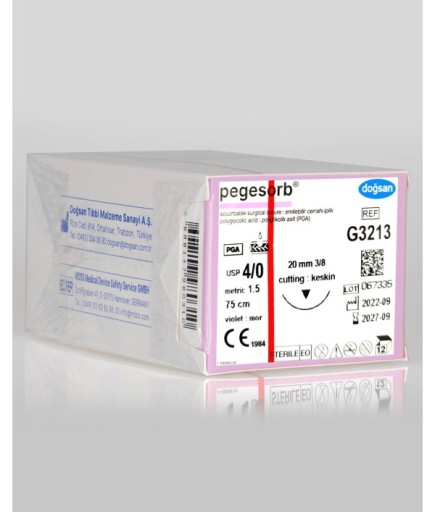 G3213 Pegesorb 4/0 20 3/8 Keskin (▼) 75Cm PGA Emilebilir Sütür 12 Ad./Pkt