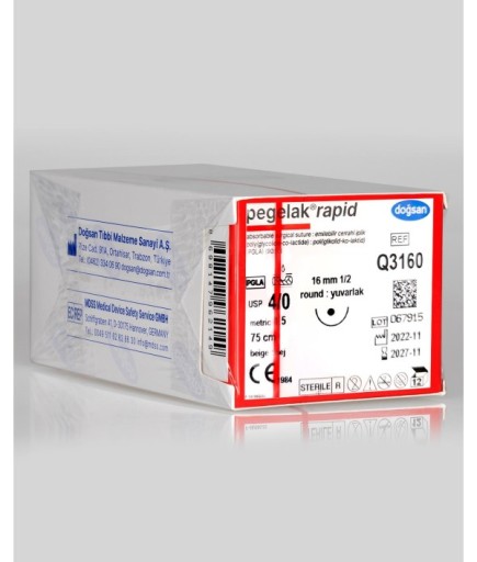 Q3160 Pegelak Rapid 4/0 16 1/2 Yuvarlak (●) 75Cm PGLA Emilebilir Sütür 12 Ad./Pkt