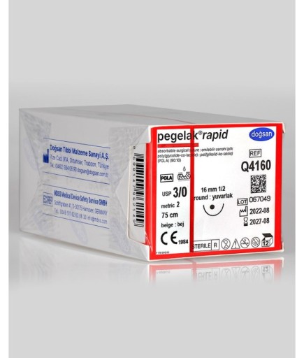Q4160 Pegelak Rapid 3/0 16 1/2 Yuvarlak (●) 75Cm PGLA Emilebilir Sütür 12 Ad./Pkt