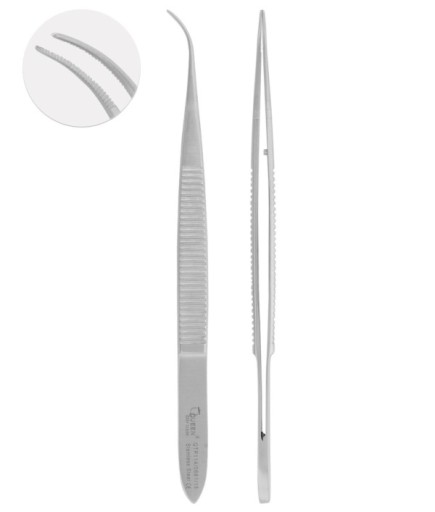 QTP114 Eğri Dişsiz Penset Micro-Adson 0,6X0,5Mm 12,5Cm