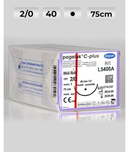 L5400A DOĞSAN Pegelak 2/0 40 1/2 Yuvarlak (●) 75Cm PGLA Emilebilir Sütür 12 Ad./Pkt
