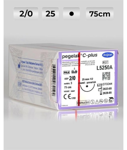 L5250A DOĞSAN Pegelak 2/0 25 1/2 Yuvarlak (●) 75Cm PGLA Emilebilir Sütür 12 Ad./Pkt